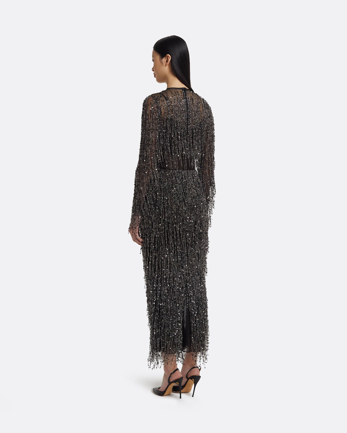 Lyran Midi Dress in Peat Brown on Black with Gunmetal