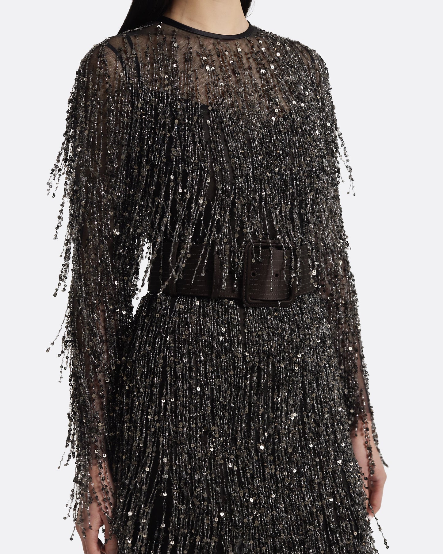 Lyran Midi Dress in Peat Brown on Black with Gunmetal