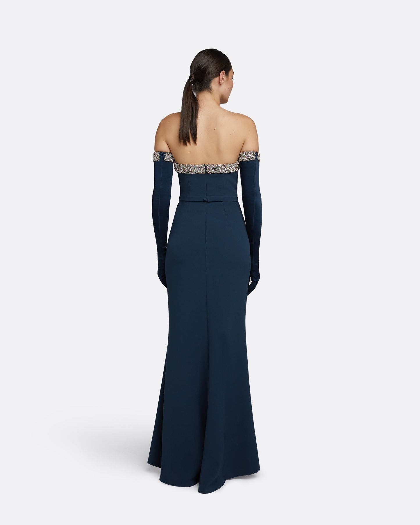Donatella Ink Blue Long Dress With Antonia Gloves