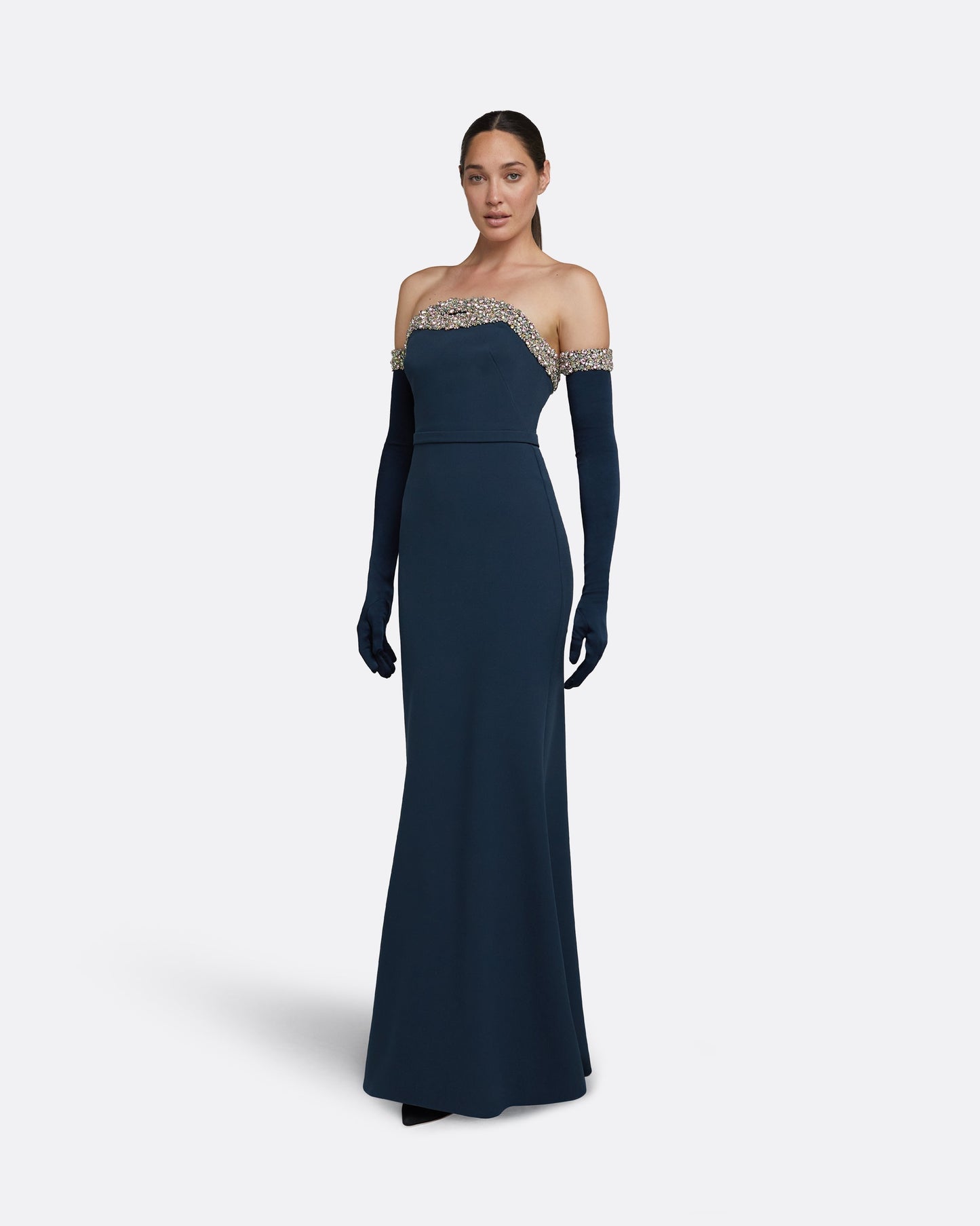 Donatella Ink Blue Long Dress With Antonia Gloves