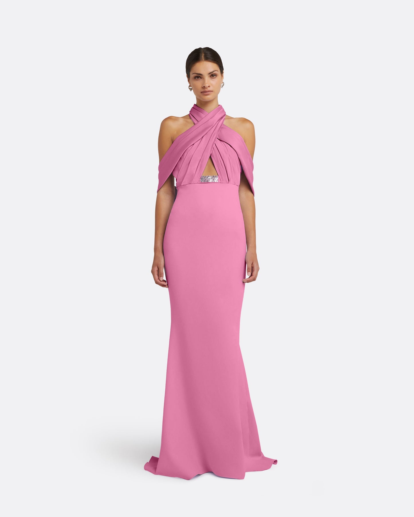 Pink evening gown with cut-out design on a white background. As worn by Serena Williams