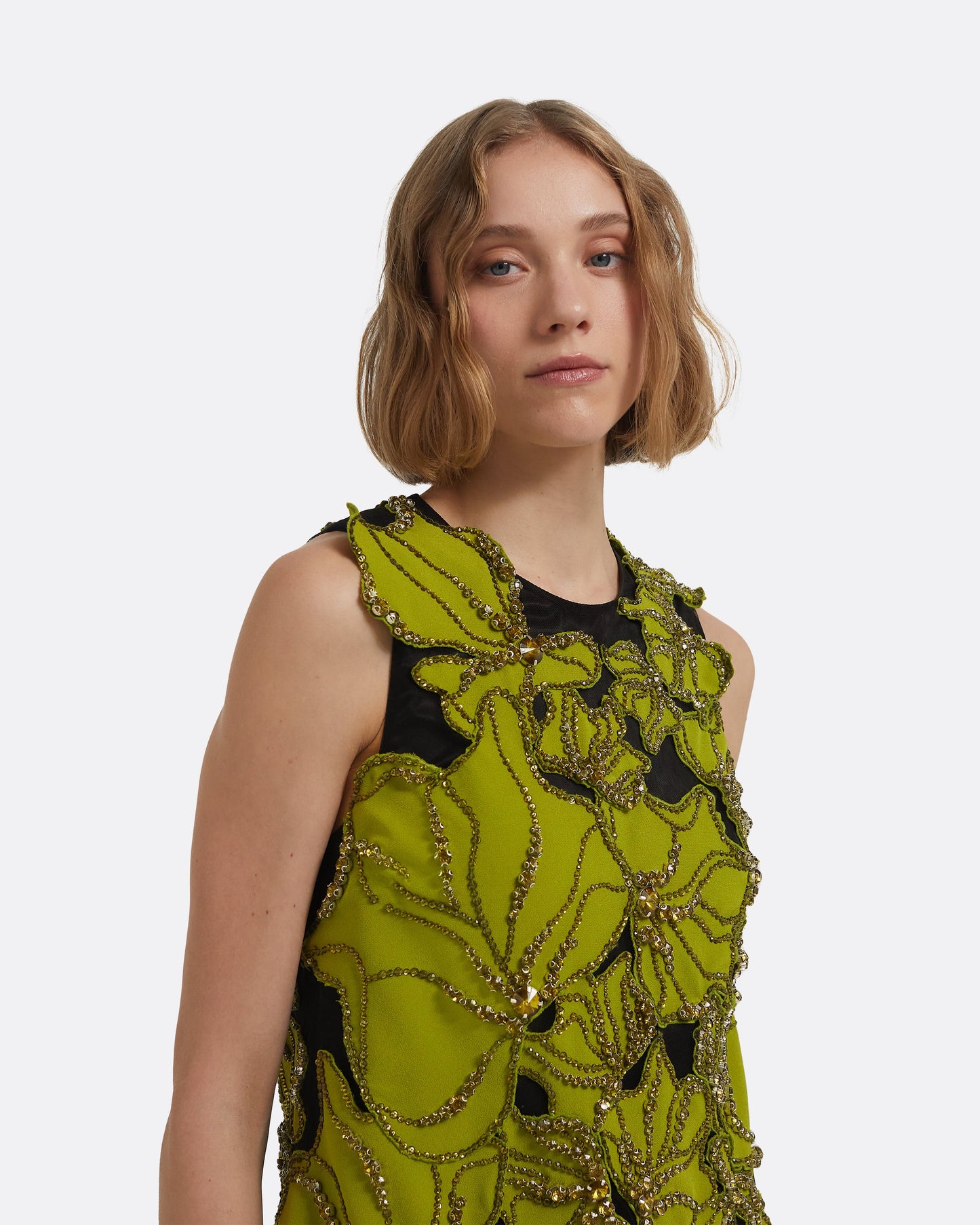 Amani Mini Dress in Woodbine with Embellishments