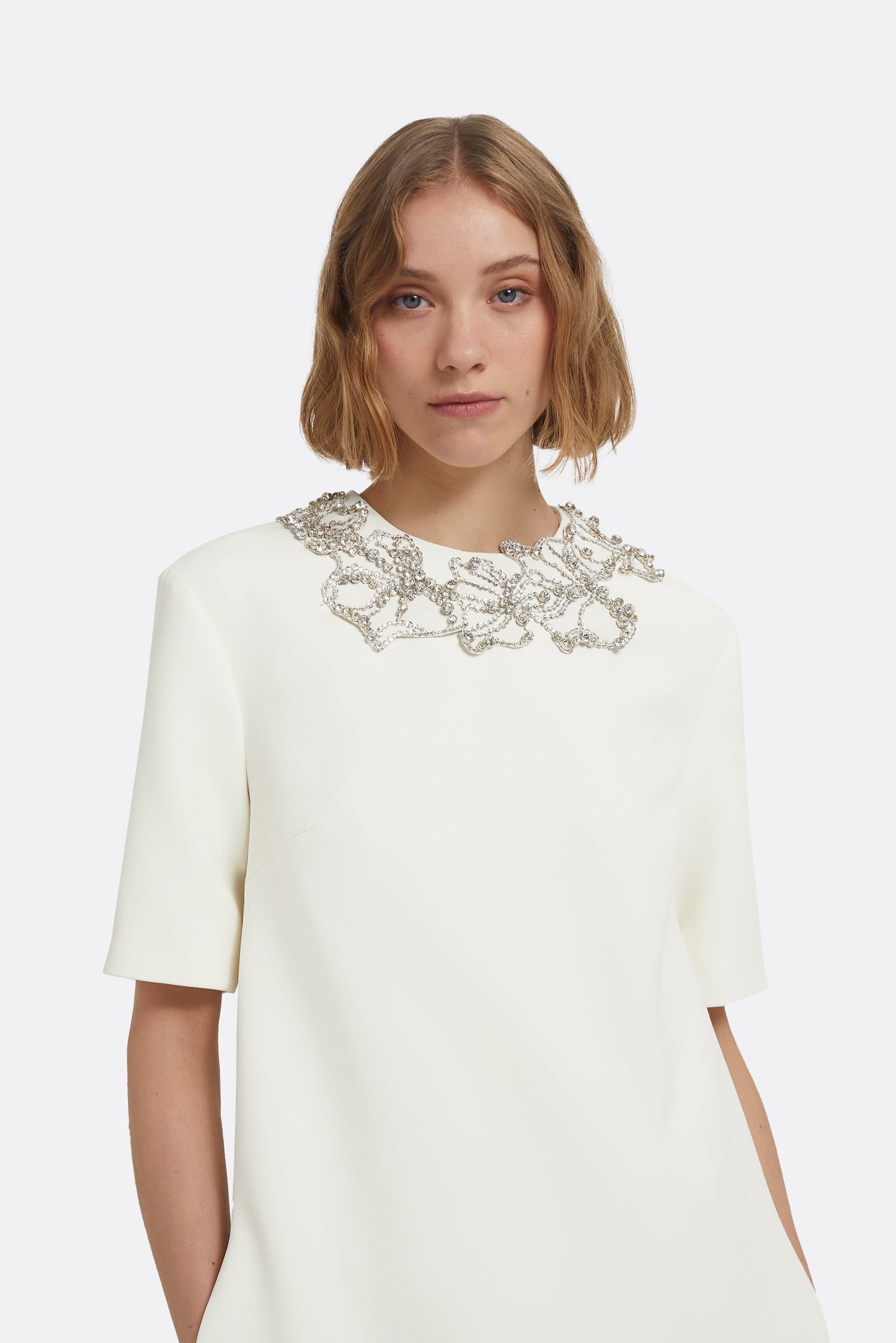 Ripley Short Dress in Ivory with Crystal Embellishments