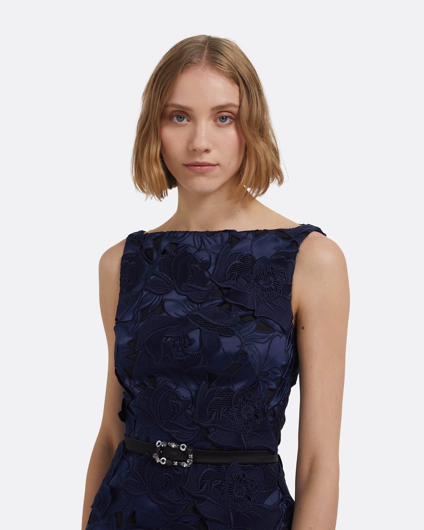 Gren Short Dress in Midnight Navy with Gunmetal Embellishments