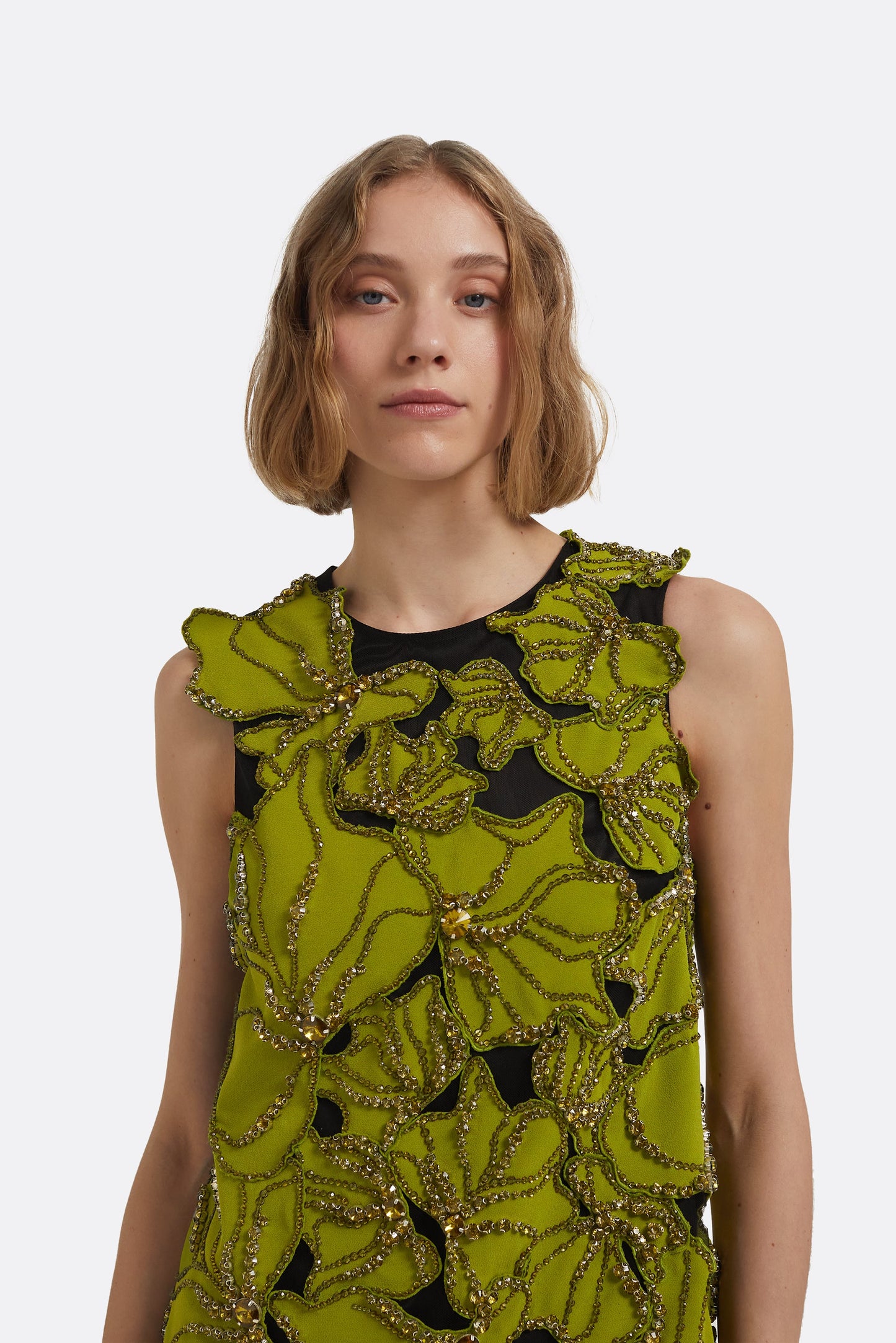 Amani Mini Dress in Woodbine with Embellishments