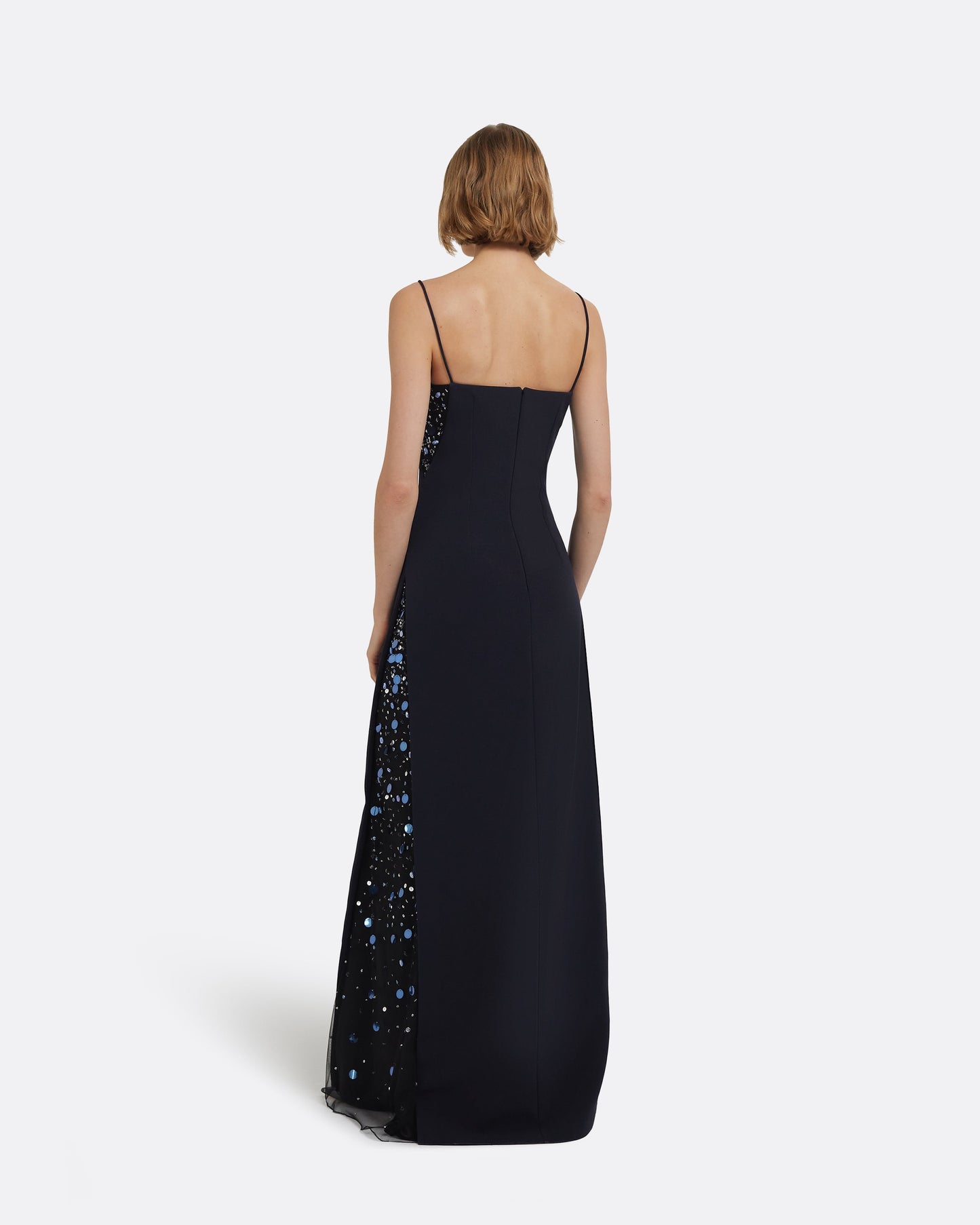 Leah Long Dress in Midnight Navy with Multi-Blues Embellishments