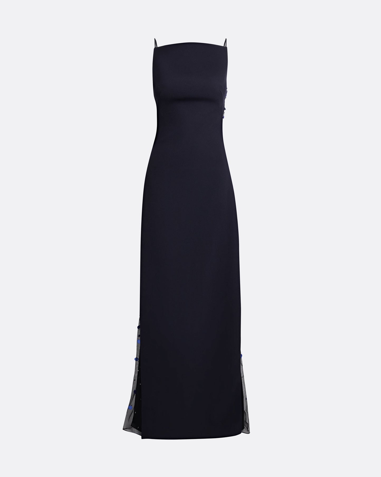 Leah Long Dress in Midnight Navy with Multi-Blues Embellishments