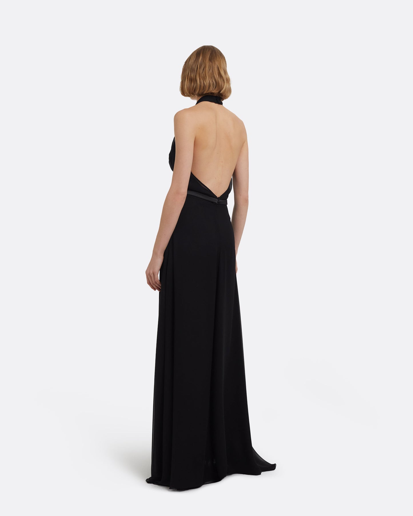 Morgana Long Dress in Black with Embellished Belt