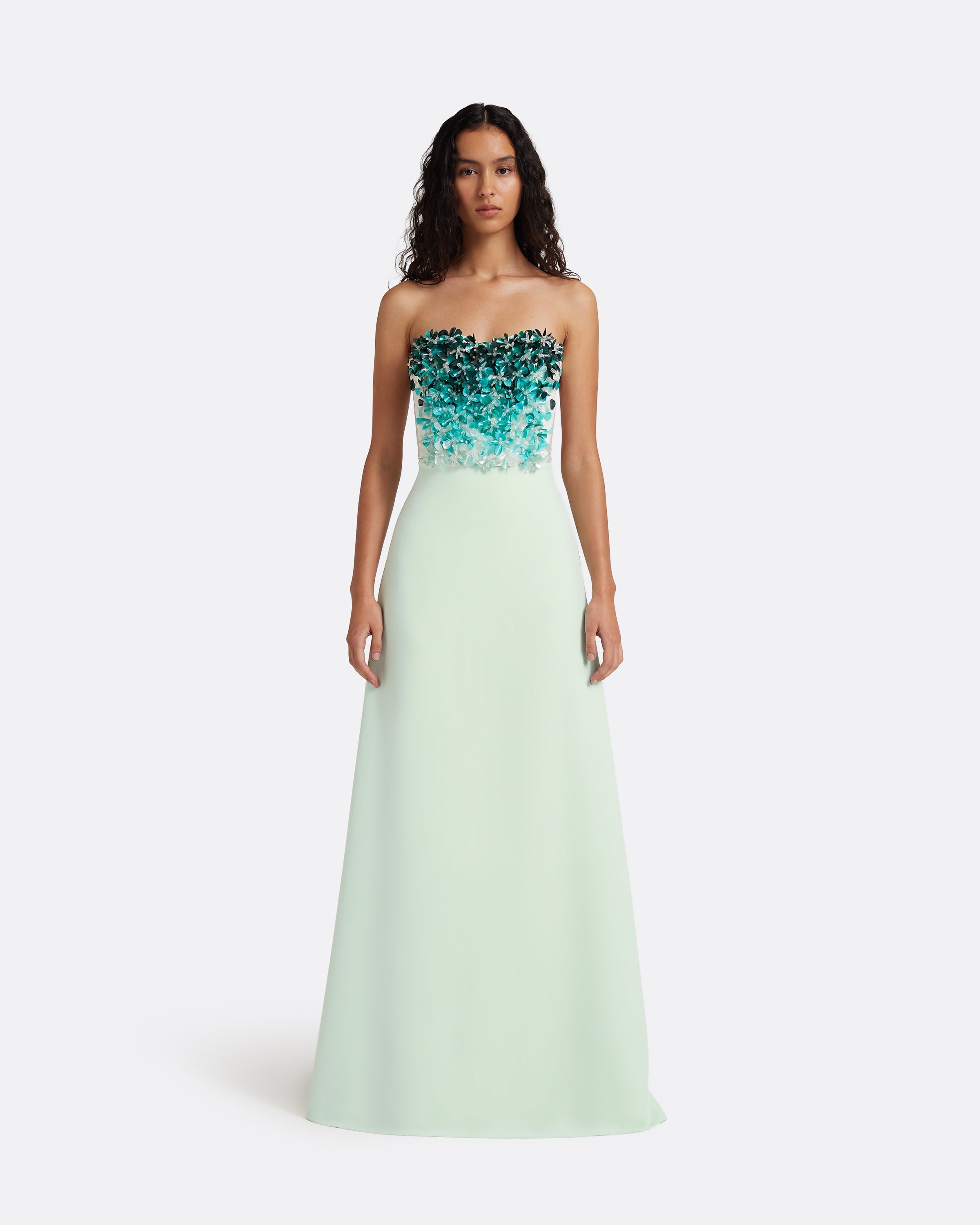 Siena Long Dress in Sea Glass with Blue Embroidery FR40 - US8