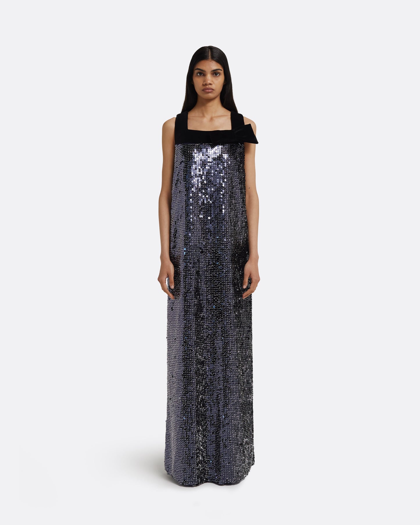 Quincy Long Dress in Navy & Silver