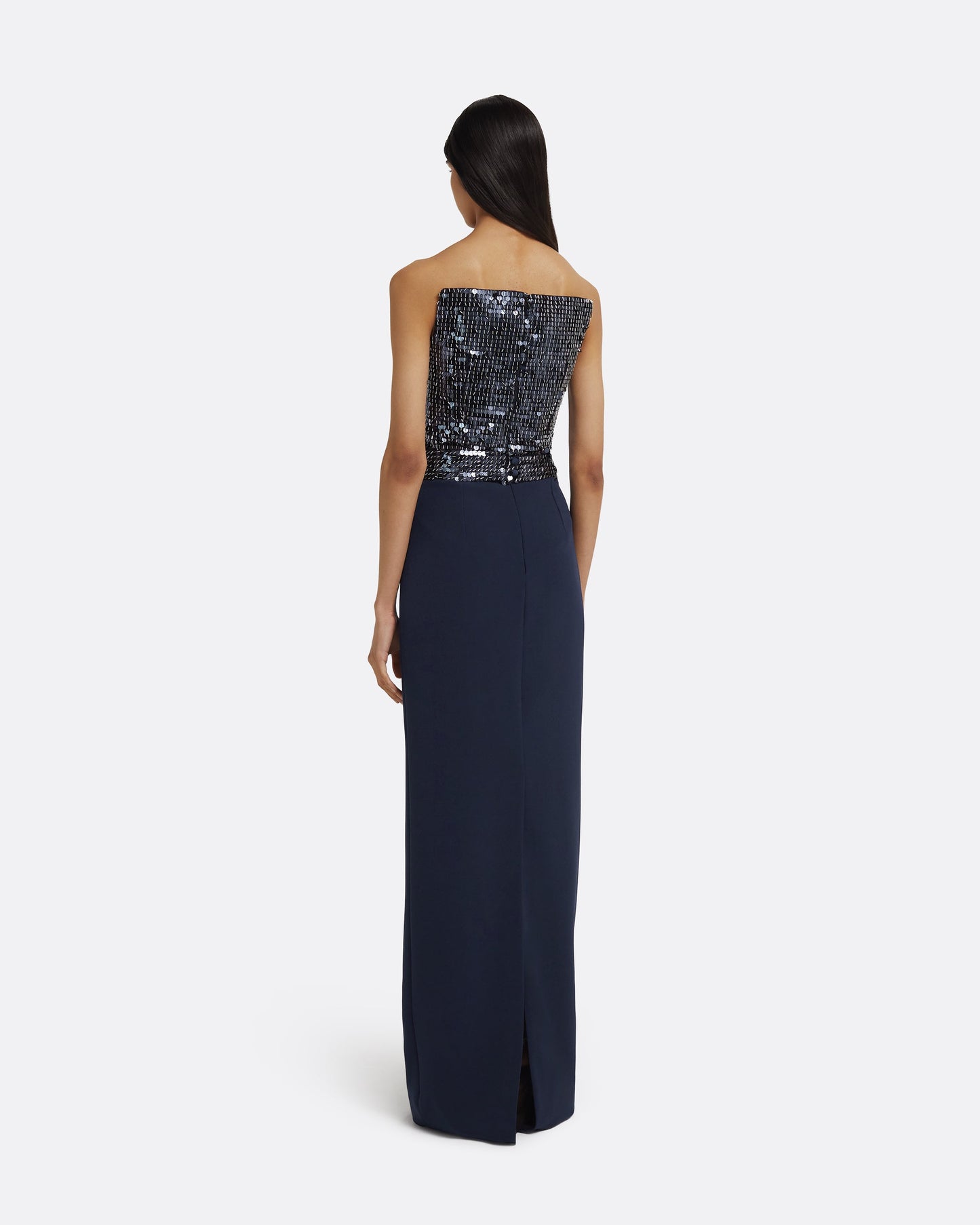 Amory Long Dress in Navy & Silver on Maritime Blue