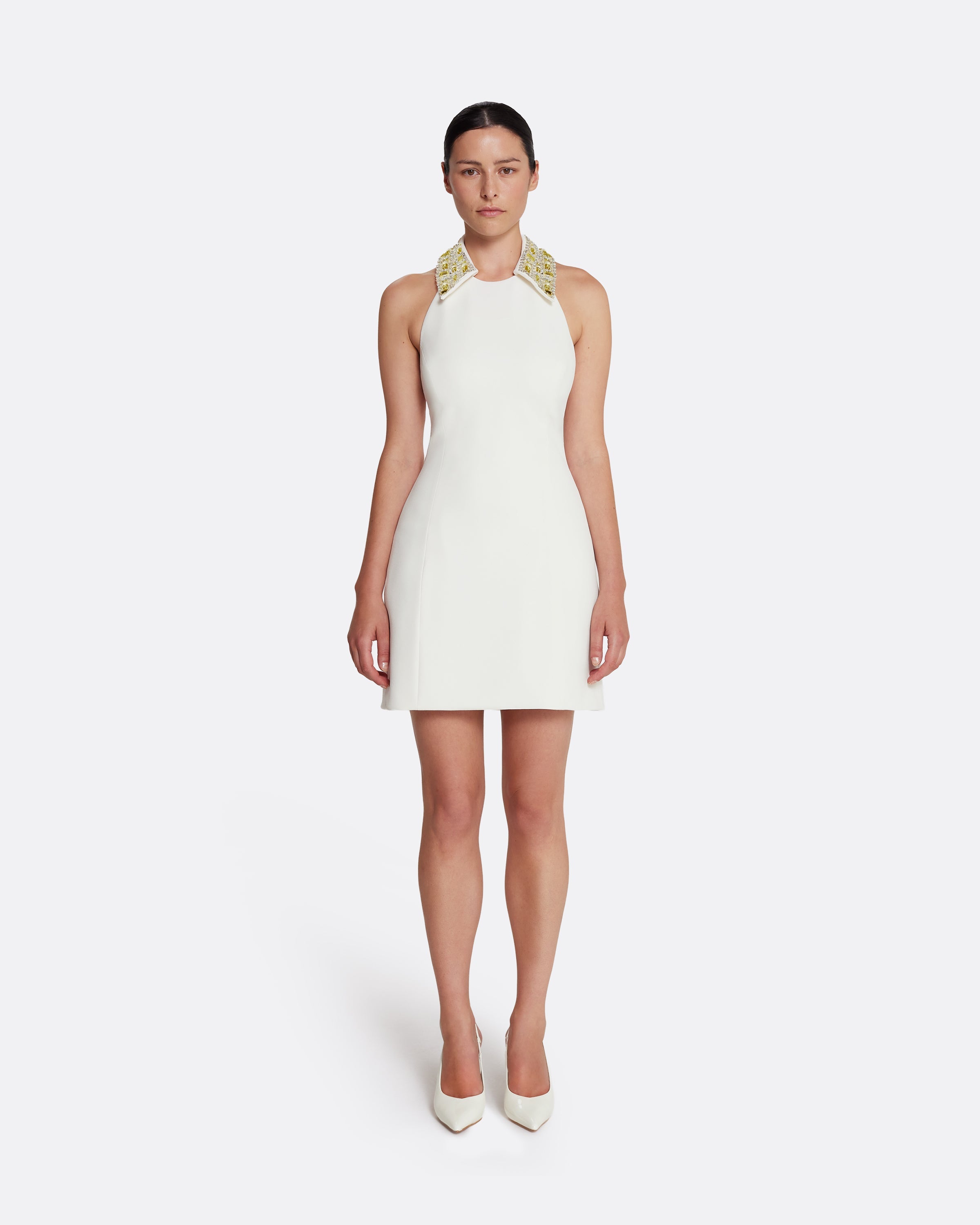 Zura Short Dress in Ivory with Gold Embellishment FR48 - US16 - UK20 Zura Short Dress in Ivory with Gold Embellishment FR48 - US16 - UK20