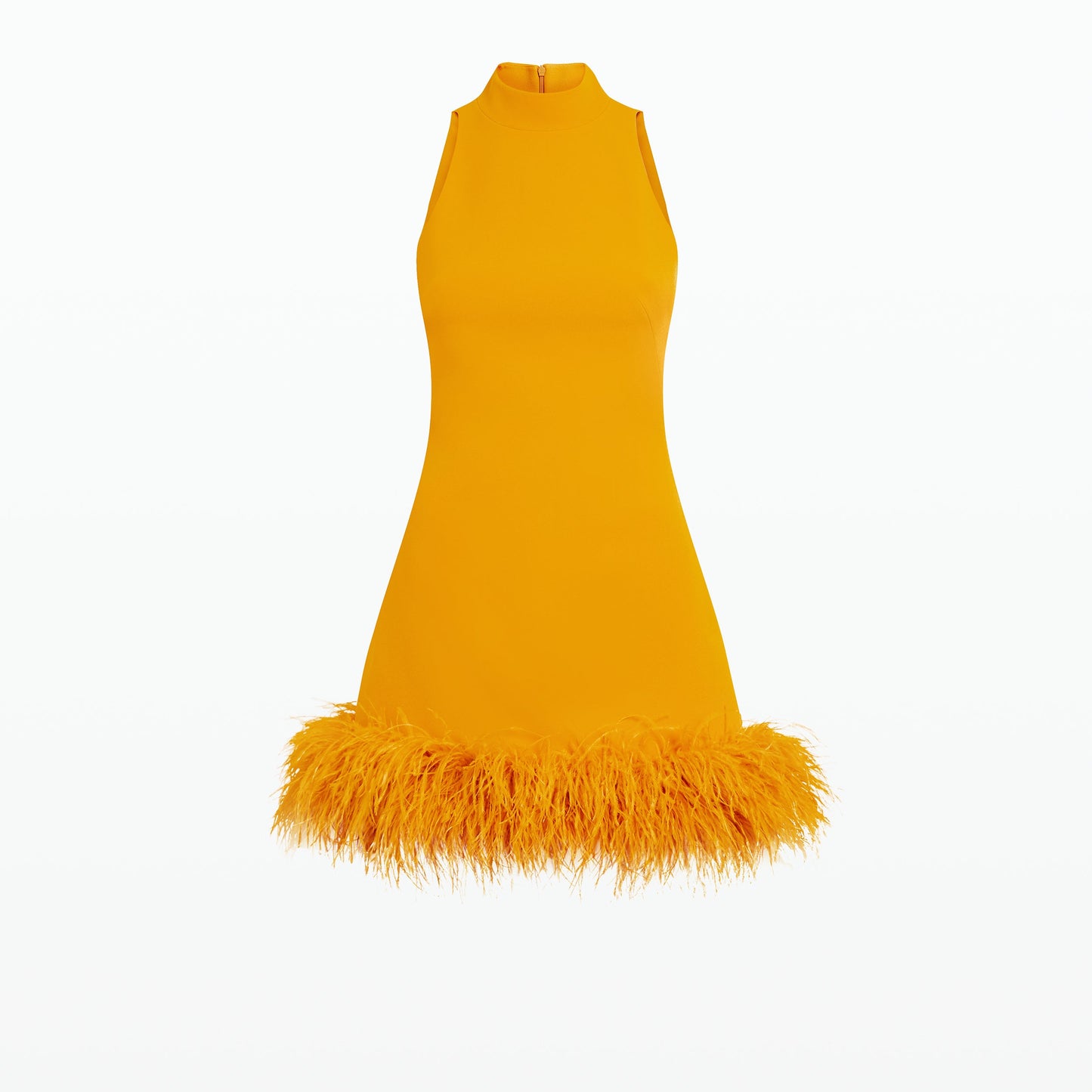 Ratana Ochre Feather-Trimmed Short Dress