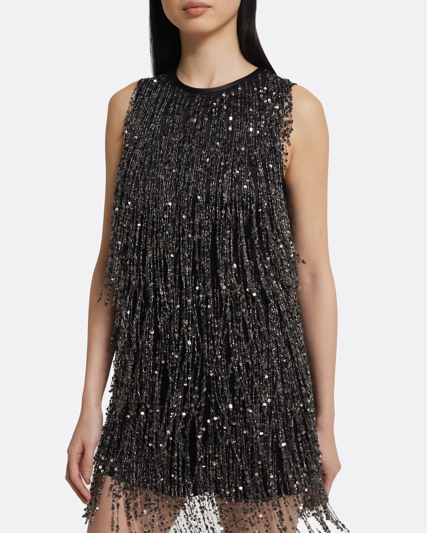 Amal Short Dress in Black with Gunmetal