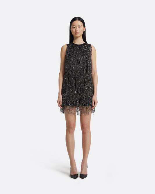 Amal Short Dress in Black with Gunmetal