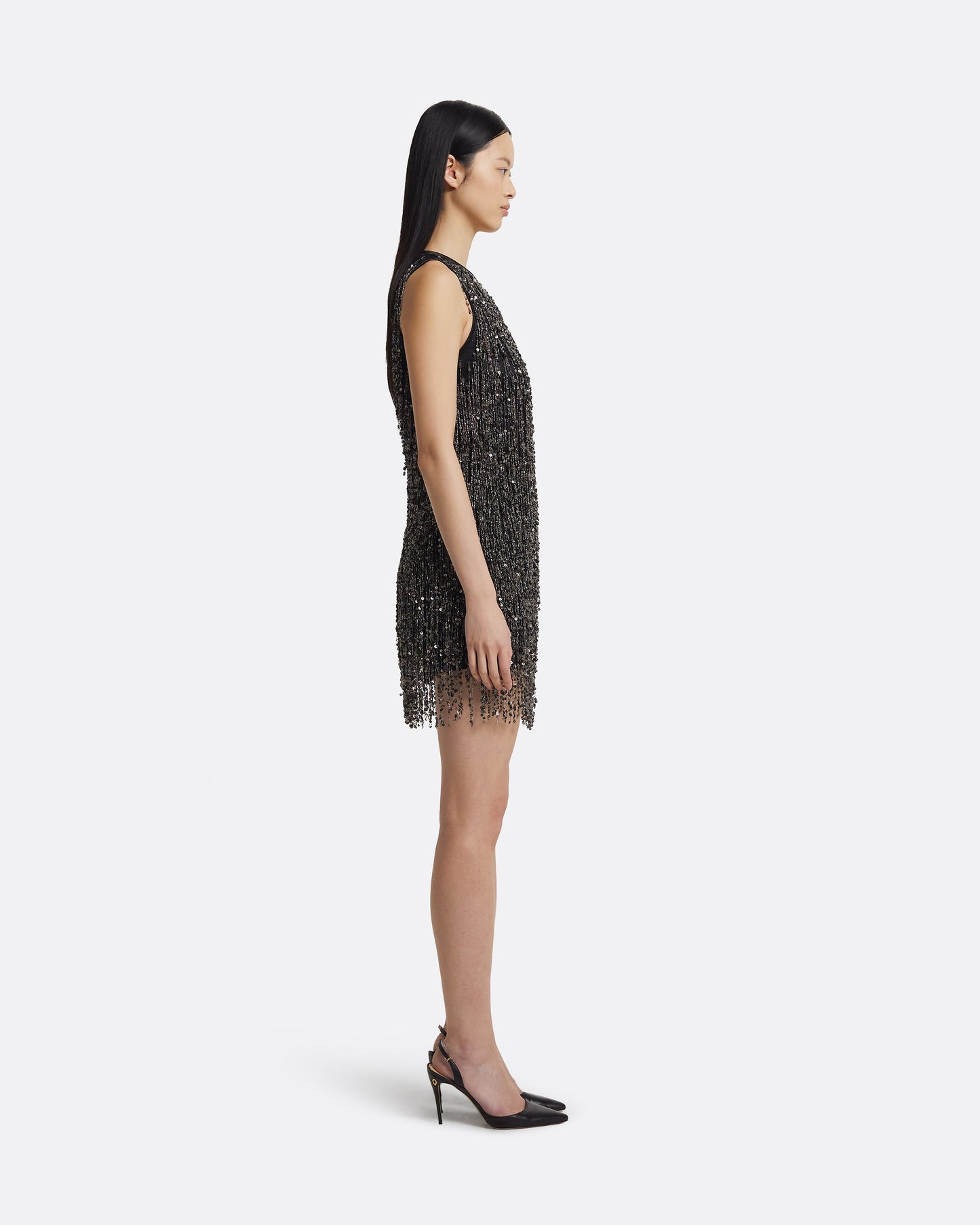 Amal Short Dress in Black with Gunmetal