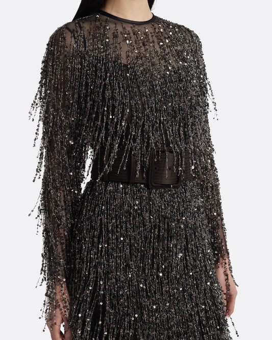 Lyran Midi Dress in Peat Brown on Black with Gunmetal