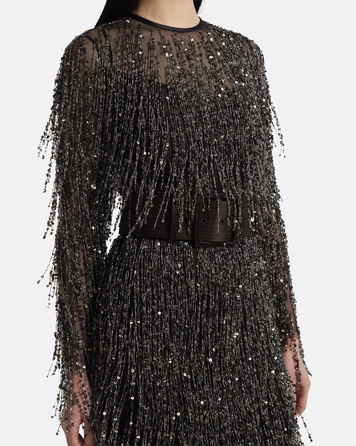 Lyran Midi Dress in Peat Brown on Black with Gunmetal