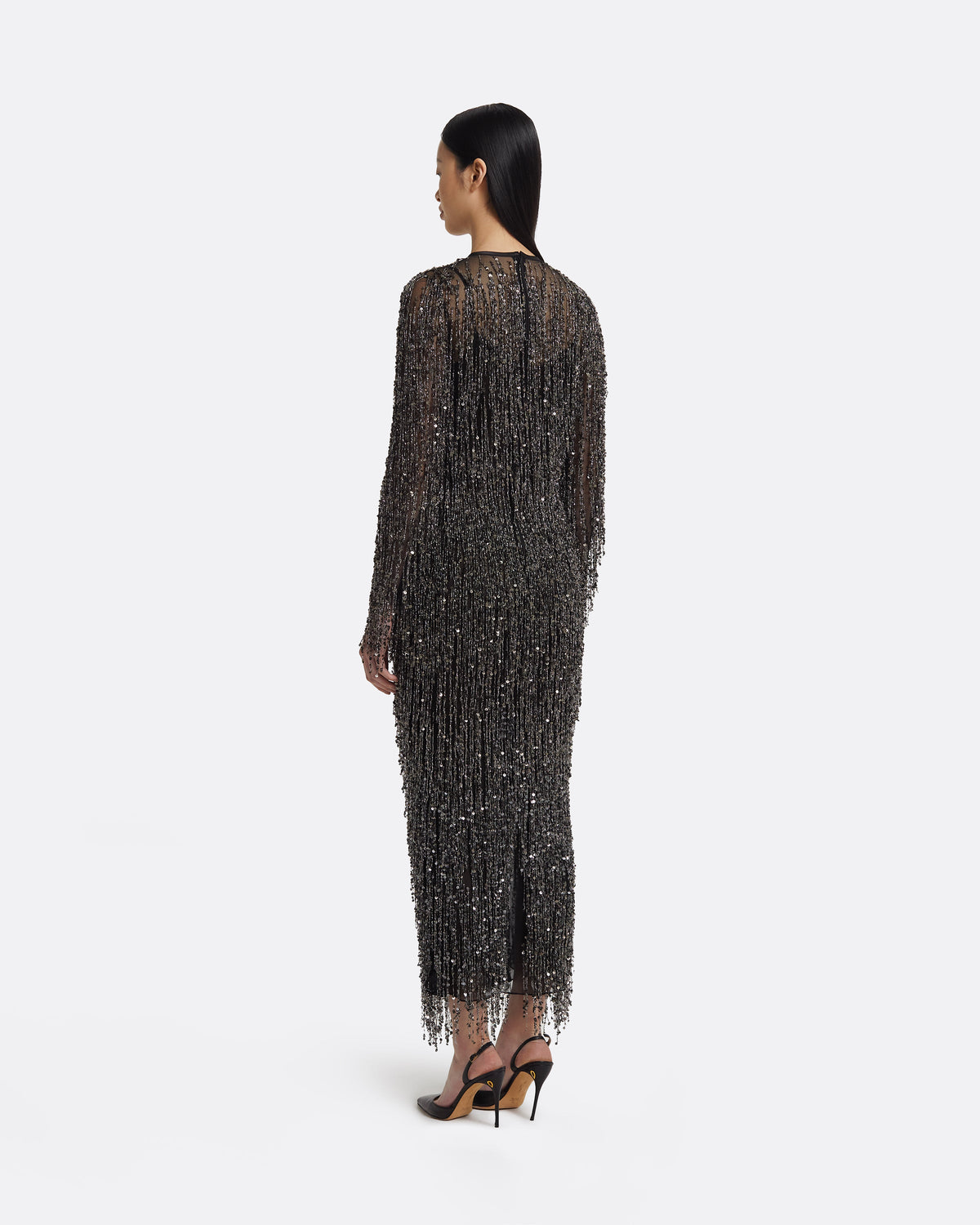Lyran Midi Dress in Black with Gunmetal