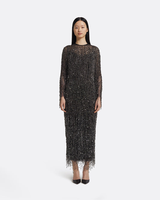 Lyran Midi Dress in Black with Gunmetal