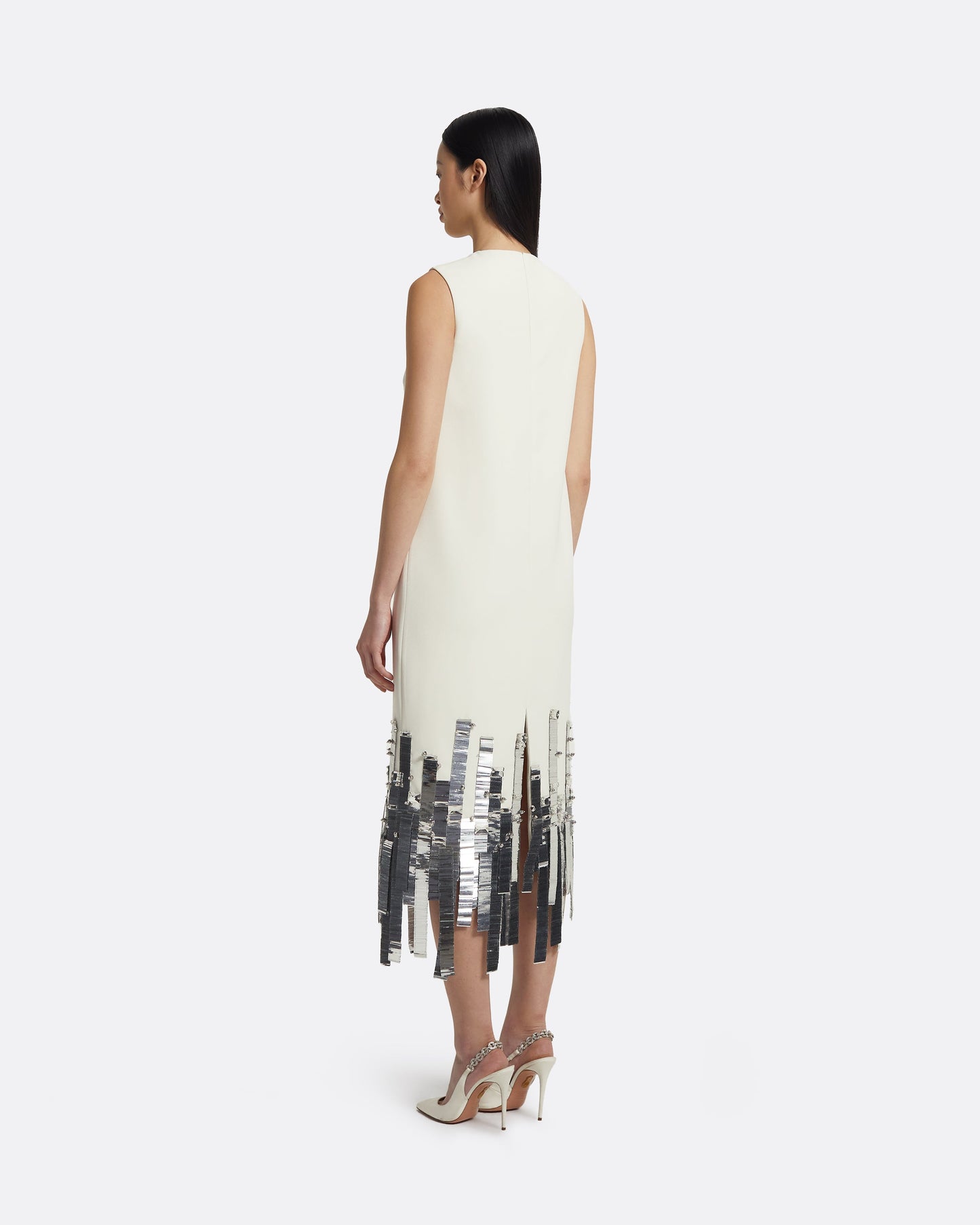 Ripa Midi Dress in Ivory with Silver