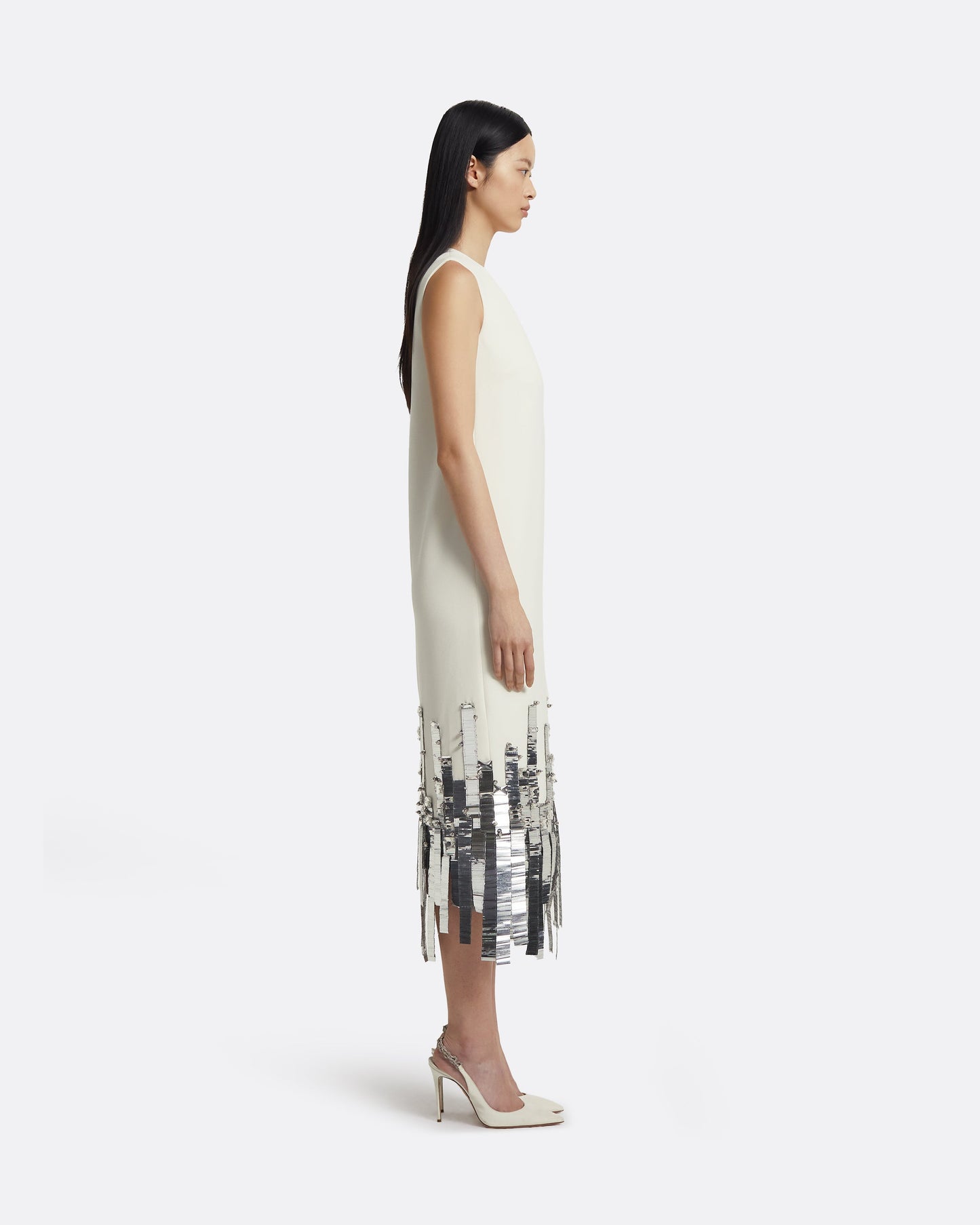 Ripa Midi Dress in Ivory with Silver
