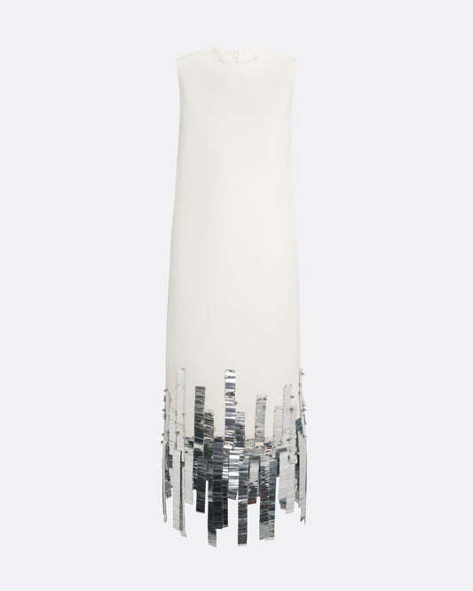 Ripa Midi Dress in Ivory with Silver
