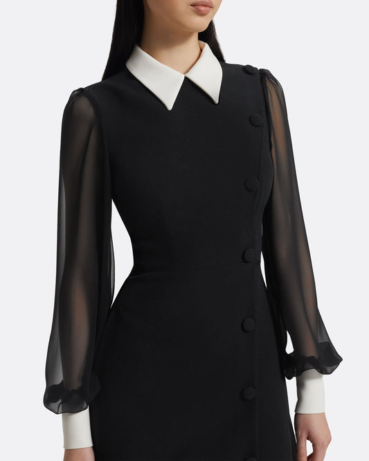 Karena Short Dress in Ivory on Black