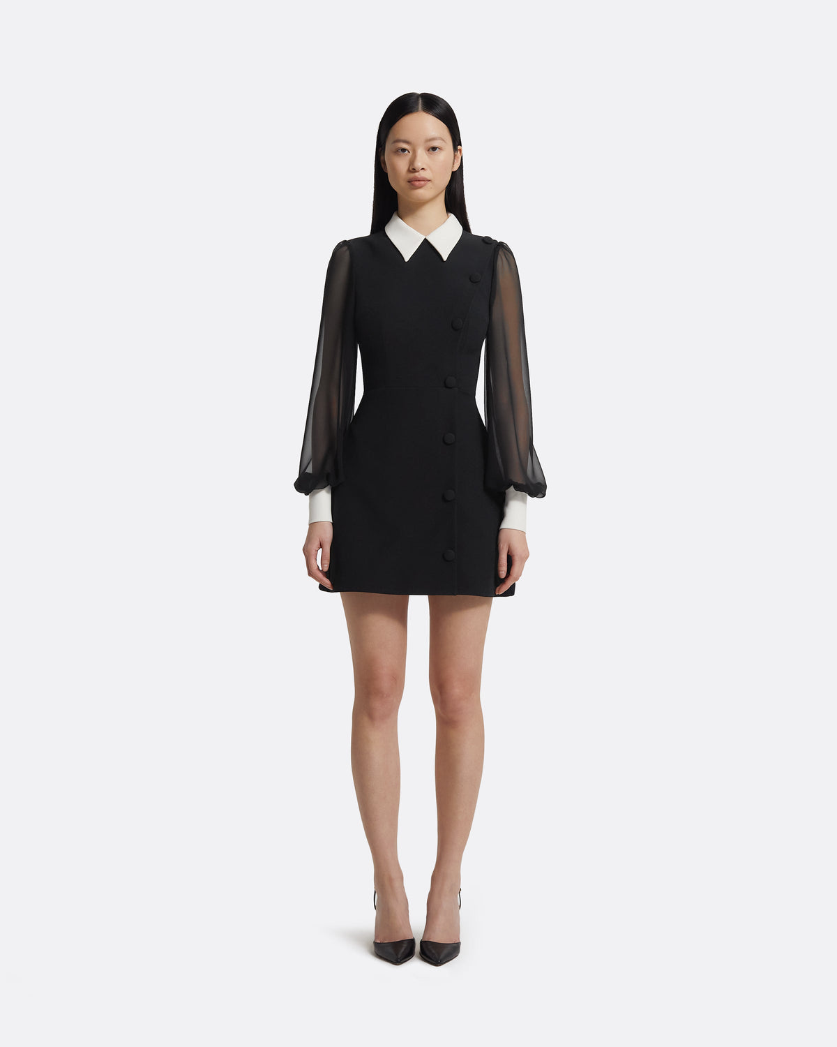 Karena Short Dress in Ivory on Black