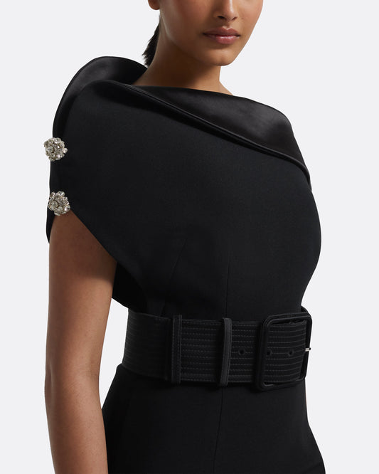 Reina Dress in Black with Crystal and Belt