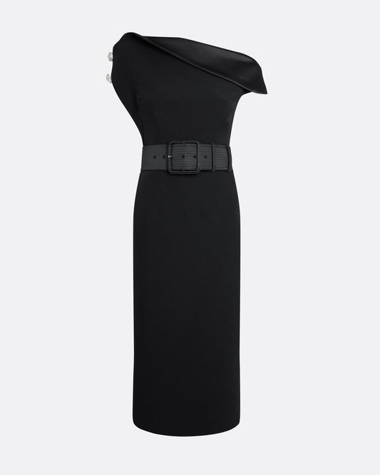 Reina Dress in Black with Crystal and Belt