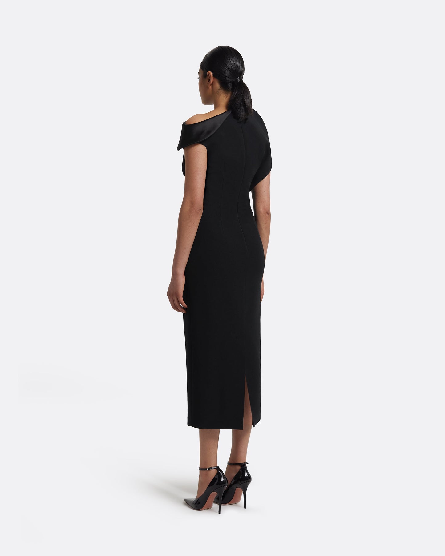 knee length dresses for ladies Reina Midi Dress in Black with Crystal – Maison Safiyaa USA