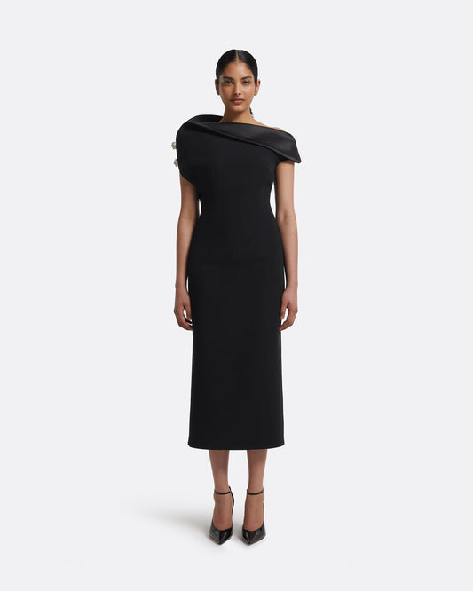 Reina Midi Dress in Black with Crystal