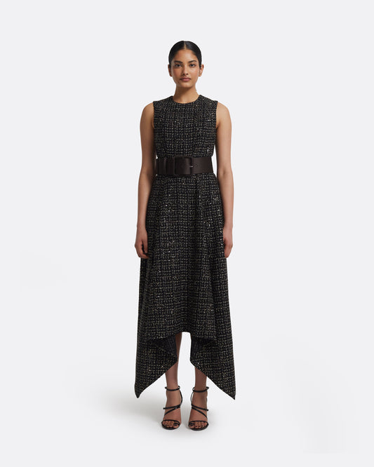 Okimi Dress in Peat Brown On Black & Gold