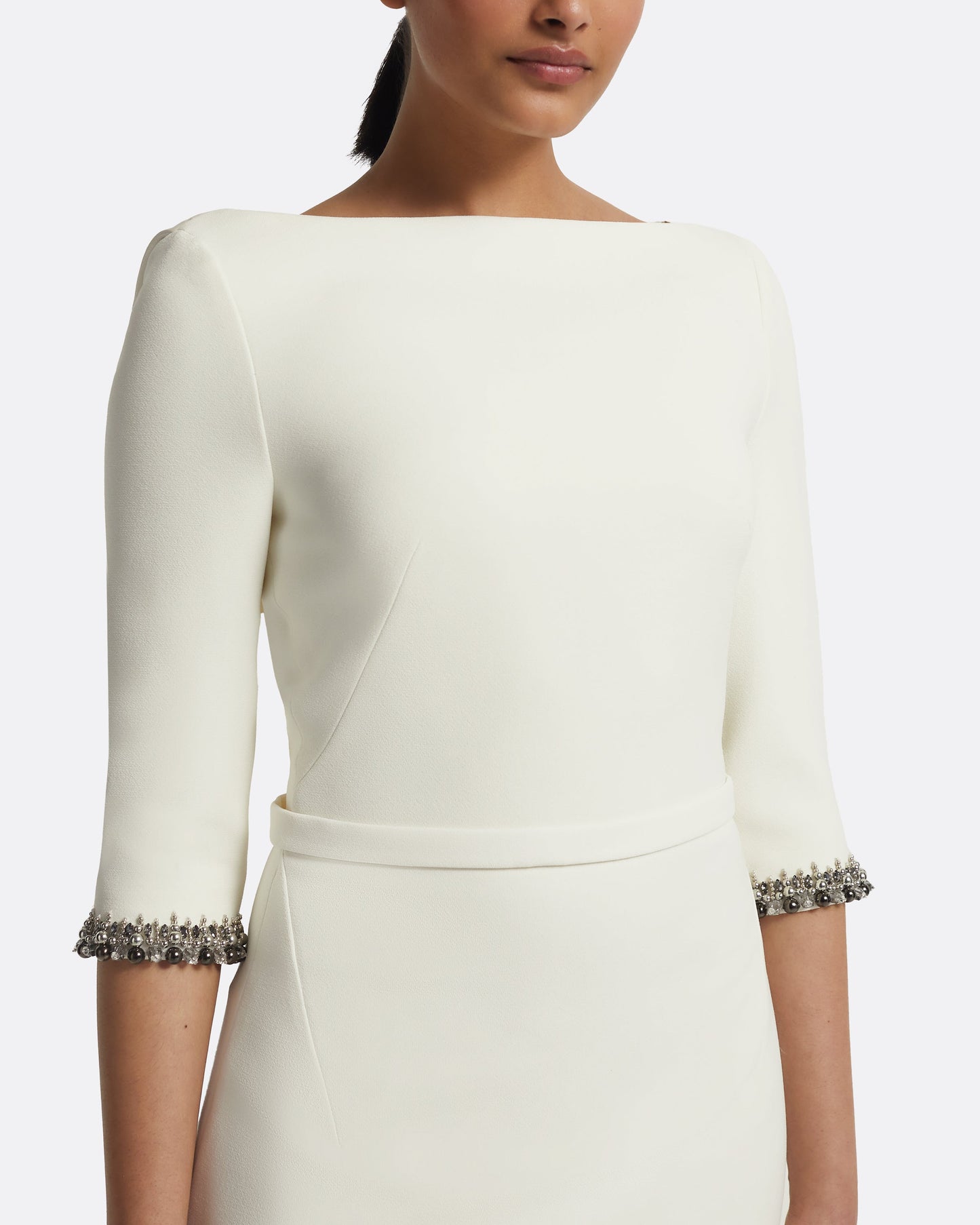 Amaris Long Dress in Ivory with Gunmetal