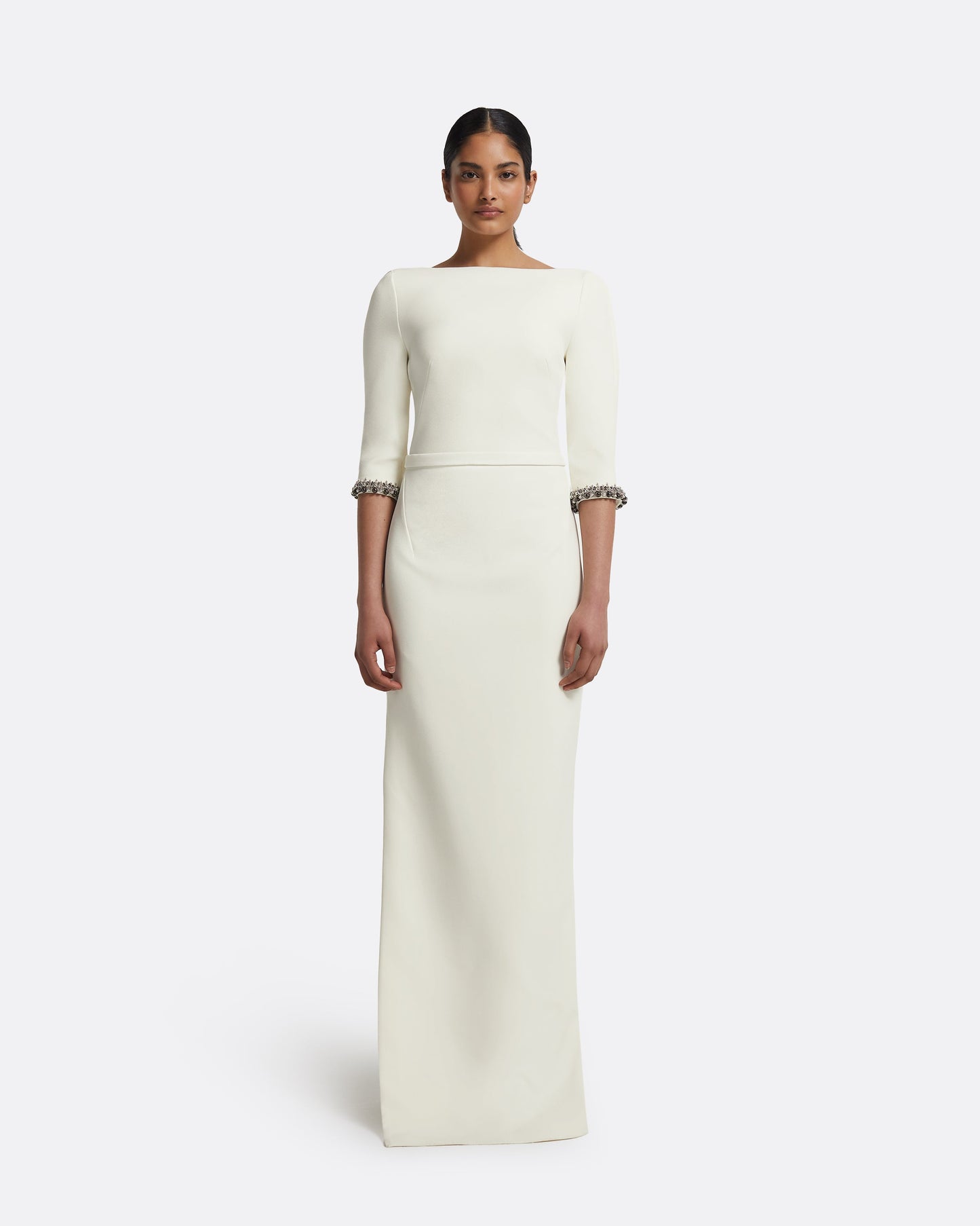 Amaris Long Dress in Ivory with Gunmetal