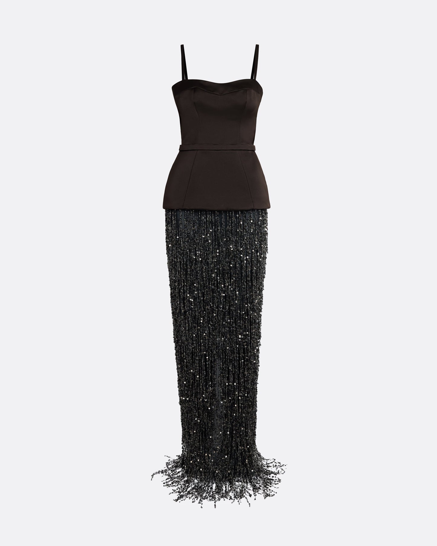Saori Long Dress in Peat Brown On Black