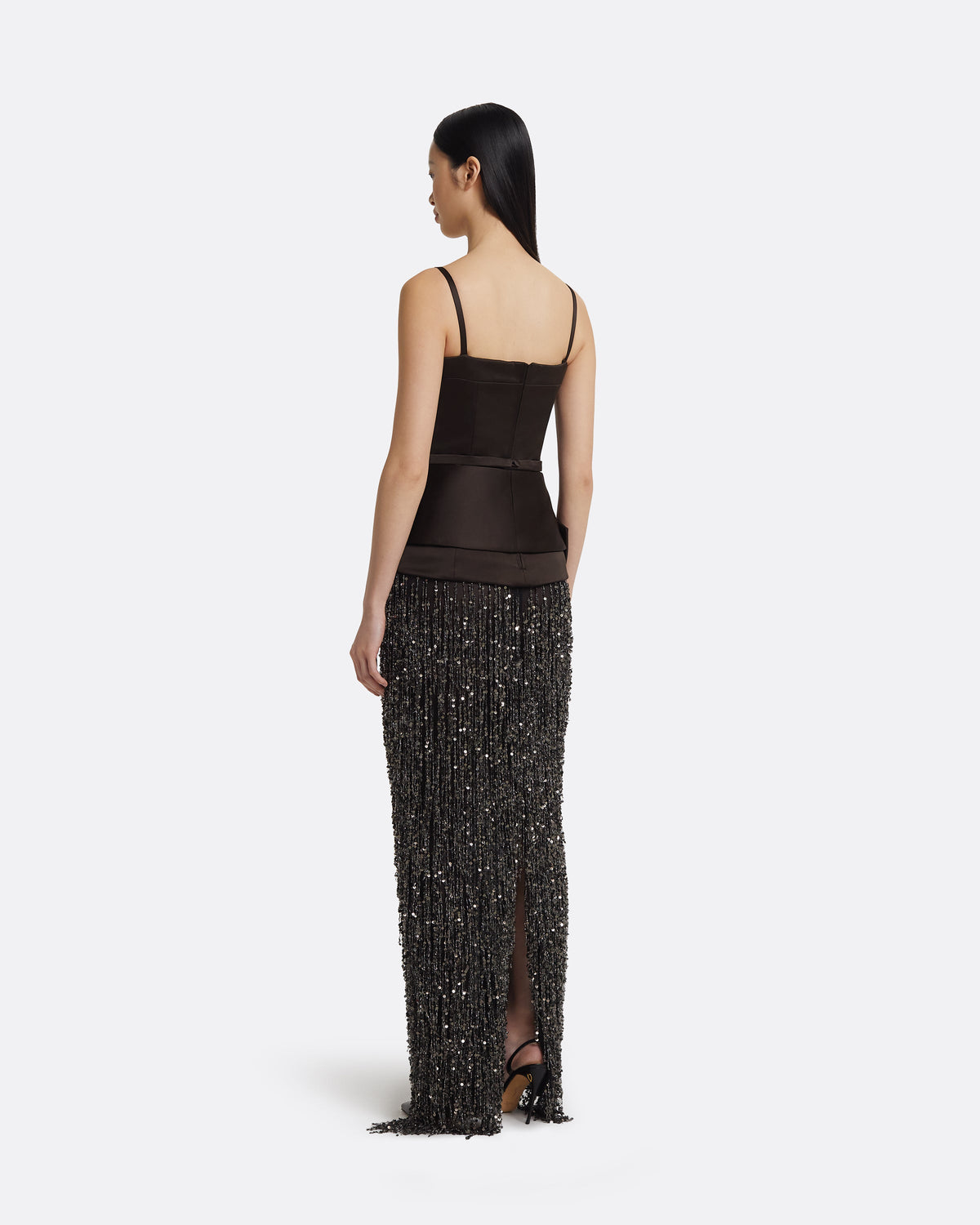 Sorai Long Dress in Peat Brown on Black