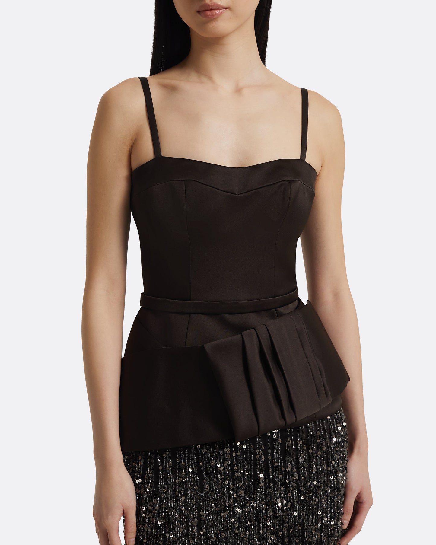 Sorai Long Dress in Peat Brown on Black