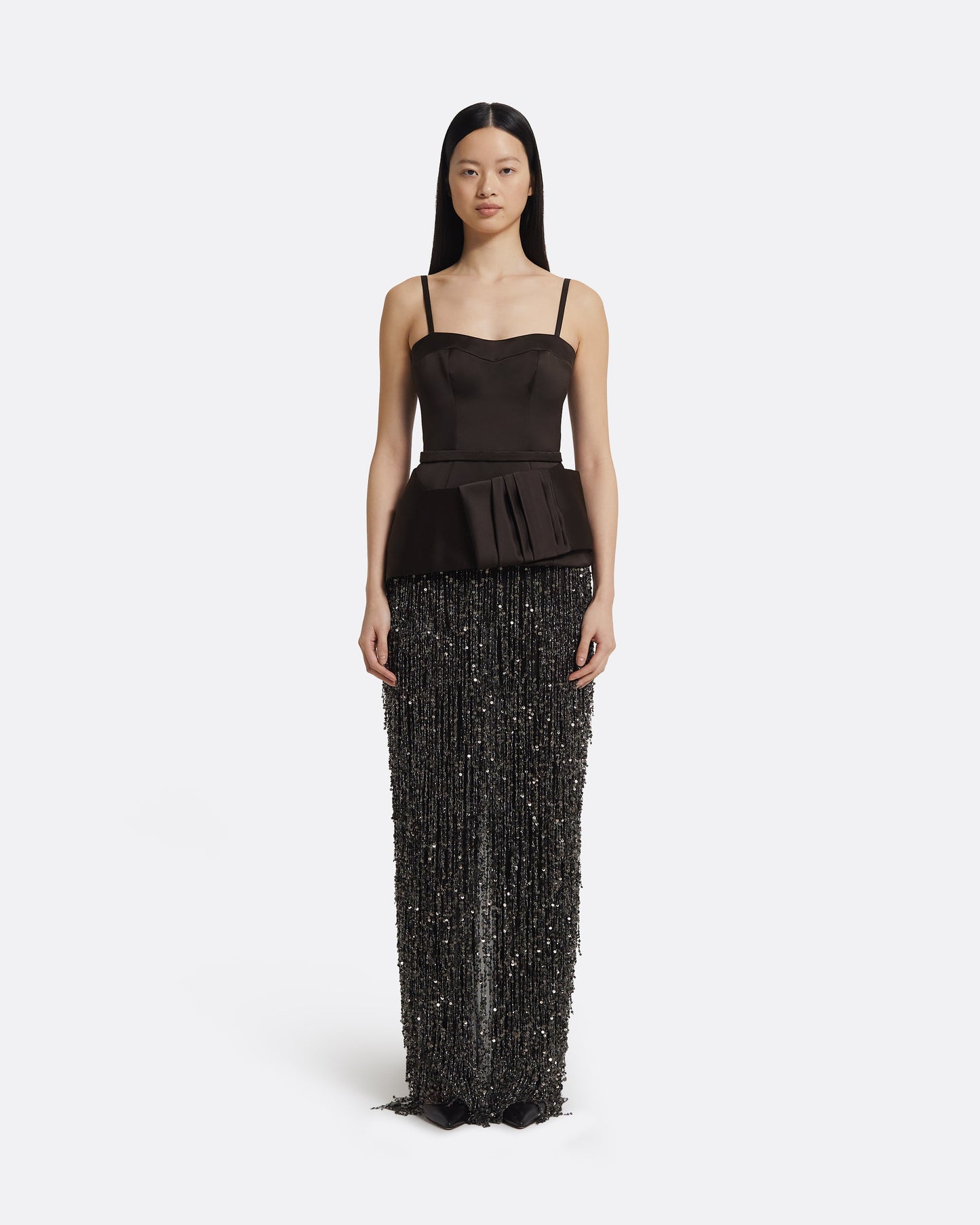 Sorai Long Dress in Peat Brown on Black