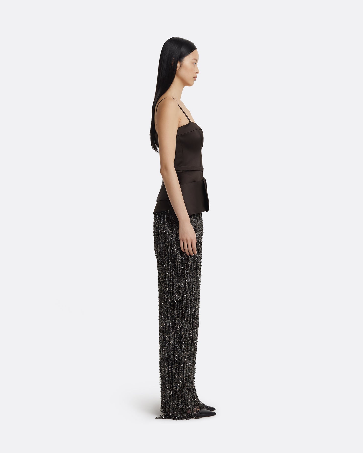Sorai Long Dress in Peat Brown on Black