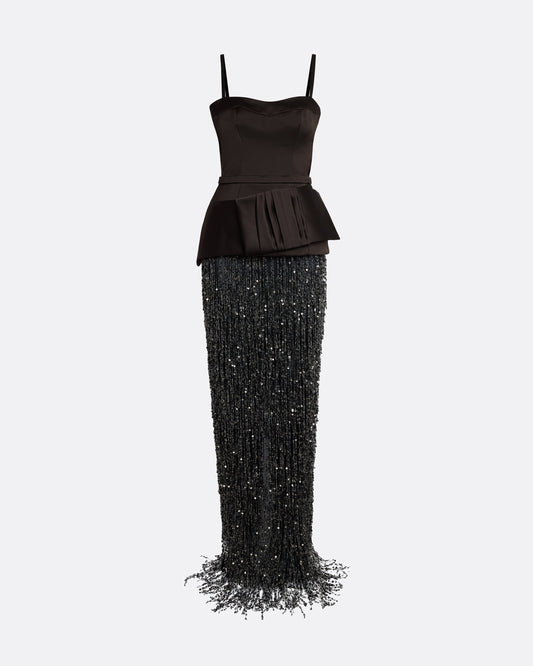 Sorai Long Dress in Peat Brown on Black