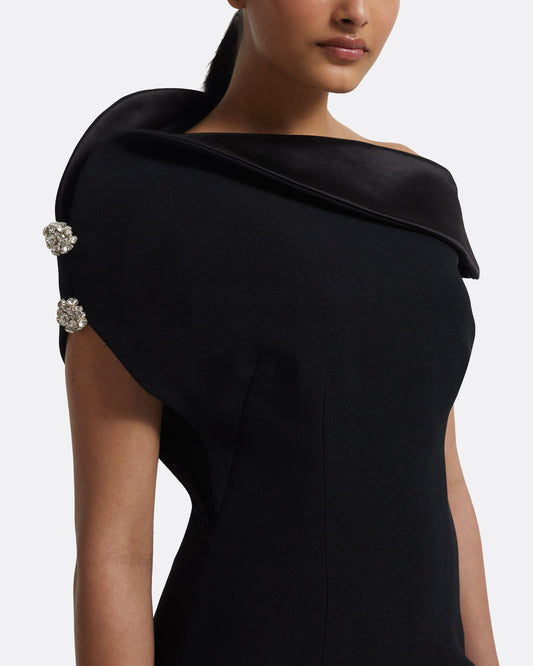 Relena Long Dress in Black with Crystal