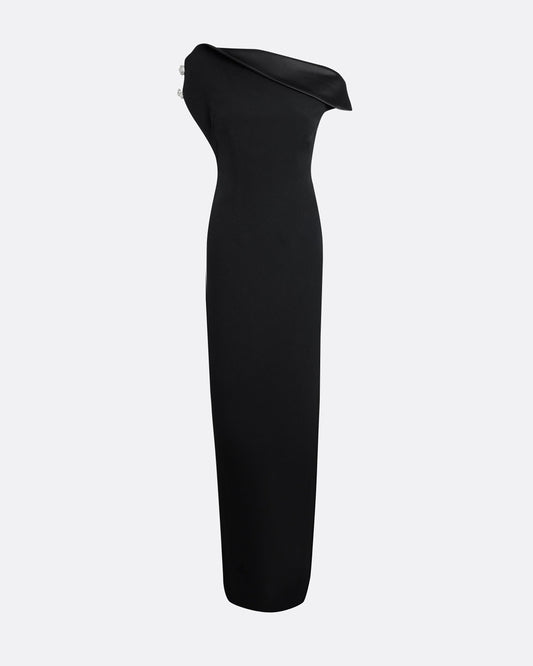 Relena Long Dress in Black with Crystal