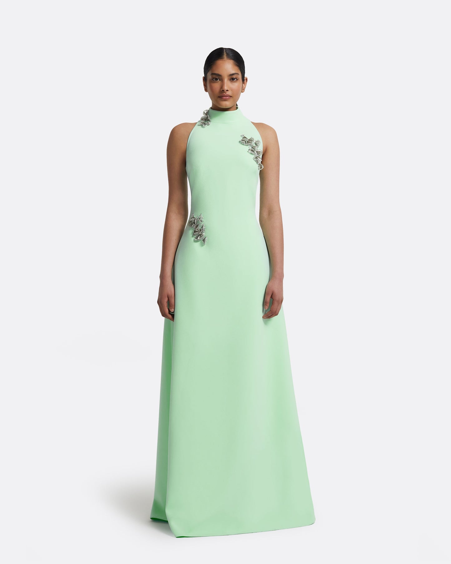 Priscilla Long Dress in Brook Green with Silver