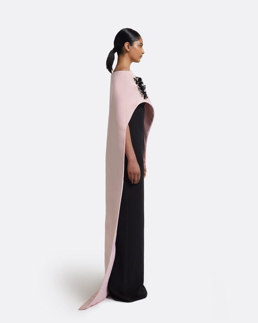 Azrael Long Dress & Maddox Harness in Lotus Bloom With Black Pearl