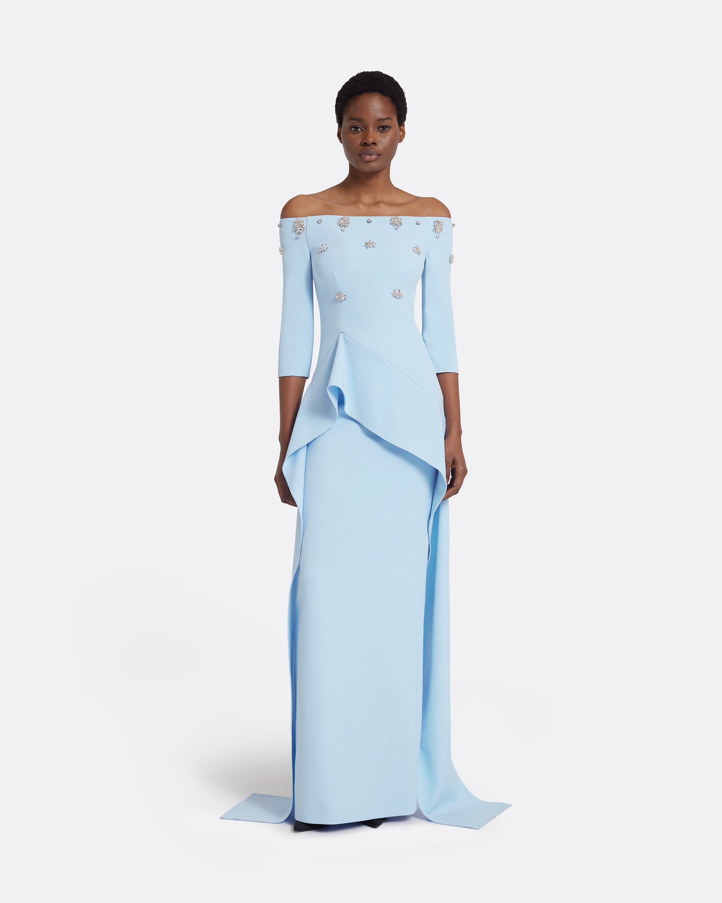 Zetta Long Dress in Pale Blue with Crystal