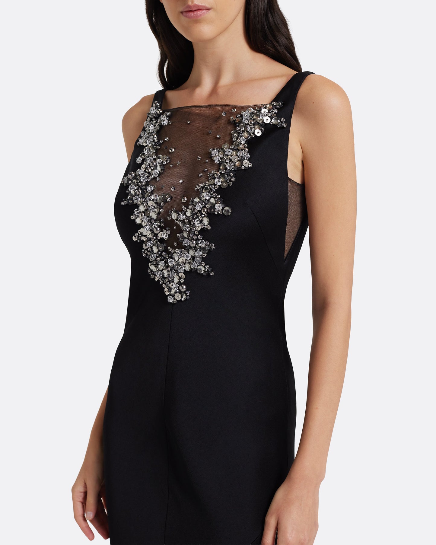Mela Long Dress in Black with Gunmetal