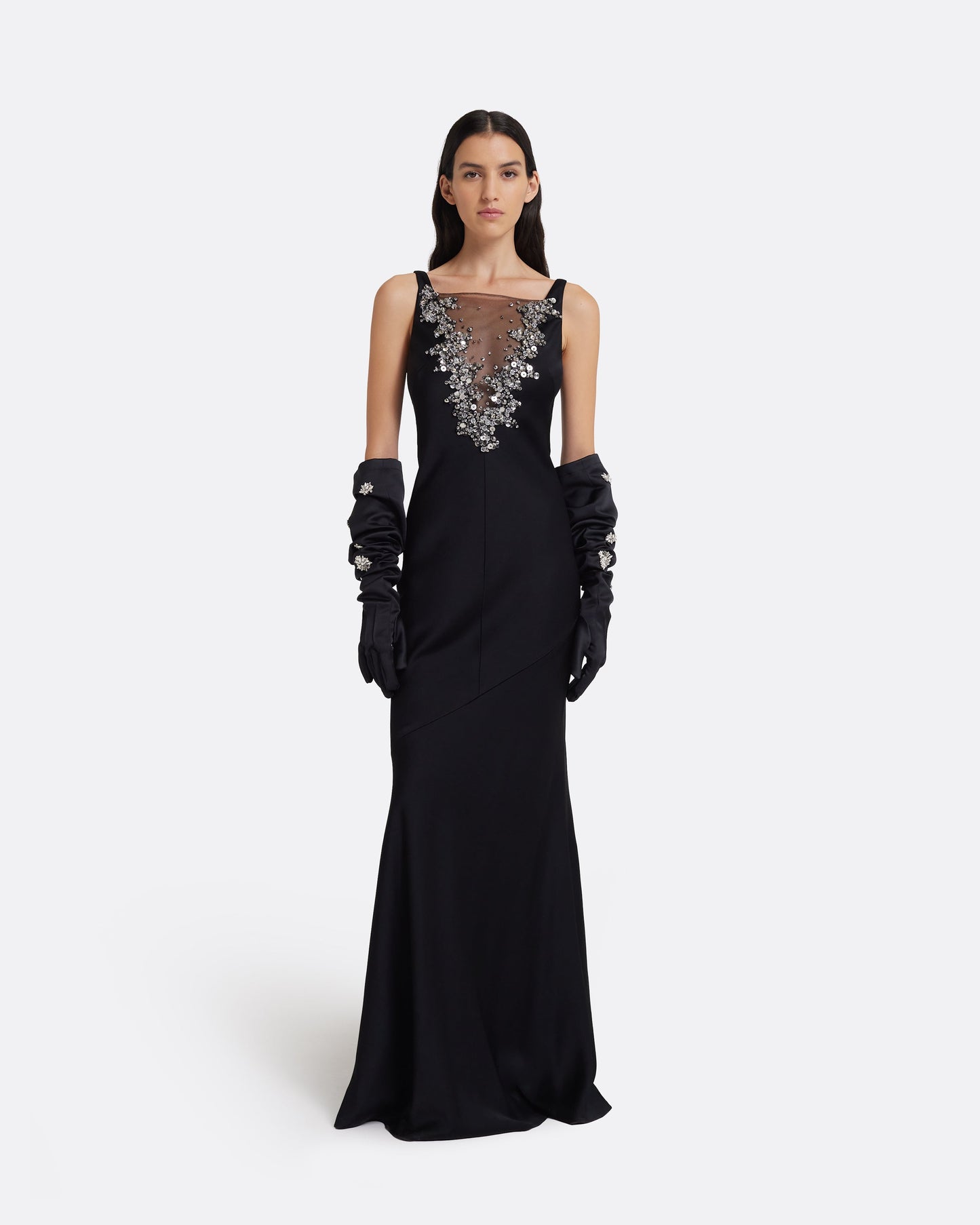Mela Long Dress in Black with Gunmetal