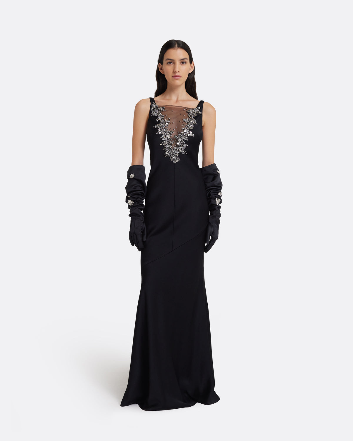 Elda Gloves in Black with Crystal